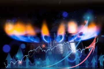 Fototapeta na wymiar Natural blue gas burners with graph and charts