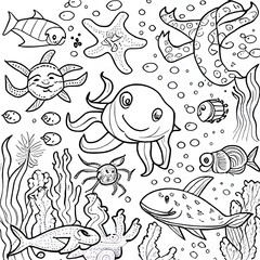 coloring pages for kids under the sea cute marine life