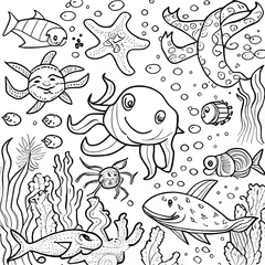 Abwaschbare Fototapete Meeresleben coloring pages for kids under the sea cute marine life