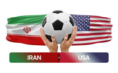 Iran vs USA national teams soccer football match competition concept.