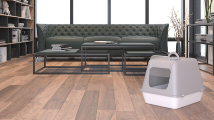 3d Model Cat Litter Box in living room