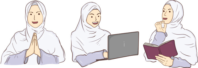Muslim Woman with hijab vail activity  - obrazy, fototapety, plakaty