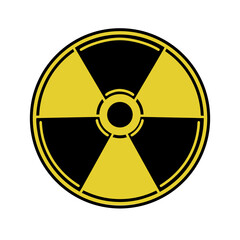 Radioactive contamination vector icon. Trefoil sign on a yellow circle. Symbol of nuclear, ionizing radiation. The concept of danger, pollution. Outline isolated on white. Clipart for logo, apps, web