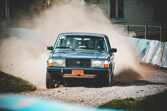 View of a car on the road during Rally Zabra motorsport in Nybro, Sweden