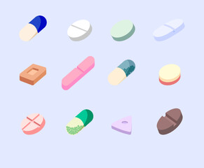 2D pills set, medicine, illustration for children
