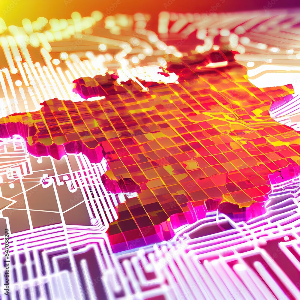 Poster abstract technology digital backgrounds with spain map. 3d rendering.
