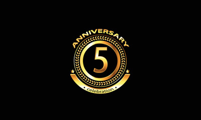 5 anniversary celebration. 5th anniversary celebration. 5 year anniversary celebration logo with black background.