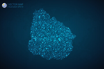 Map of Uruguay modern design with abstract digital technology mesh polygonal shapes on dark blue background. Vector Illustration Eps 10.