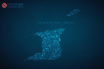 Map of Trinidad and Tobago modern design with abstract digital technology mesh polygonal shapes on dark blue background. Vector Illustration Eps 10.