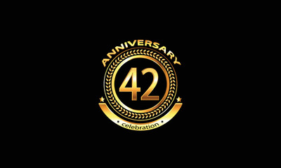 Naklejka premium 42 anniversary celebration. 42nd anniversary celebration. 42 year anniversary celebration logo with black background.