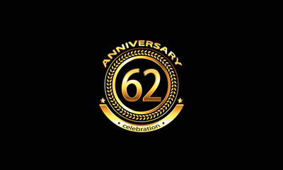 Naklejka premium 62 anniversary celebration. 62nd anniversary celebration. 62 year anniversary celebration logo with black background.