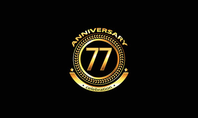 77 anniversary celebration. 77th anniversary celebration. 77 year anniversary celebration logo with black background.