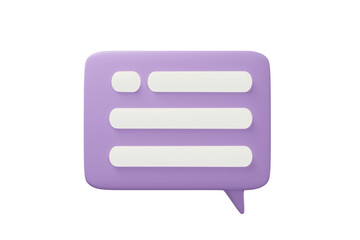 3d rendering purple chat bubble icon. stylze dialogue symbol isolate