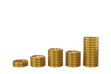 3d randering stacks of coins. isolated on transparent background..