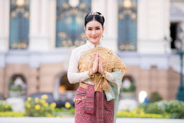 Beautiful girl in White Thai dress