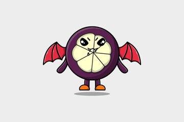 Cute mascot cartoon Mangosteen character as dracula with wings in cute modern style 