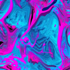 Disco Neon Batik Fabric Template. Marbled Effect. Pink, Blue Grunge Drywall Mud Art. Neon Pink Batik Design Malaysia. Grunge Crumpled Textile Print.