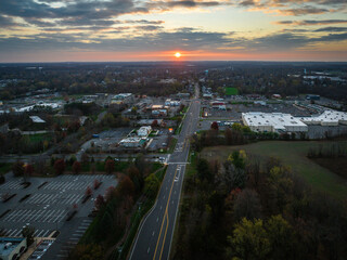 Fototapeta premium Aerial Drone of Sunrise in East Windsor NJ