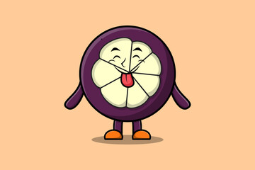 Cute cartoon witch shaped Mangosteen character with hat and broomstick cute style illustration