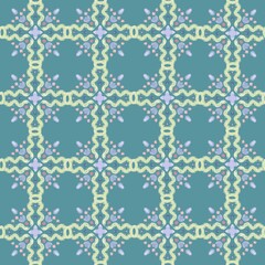 Geometric symmetry seamless pattern. Blue color oriental motif with chalk stroke texture.