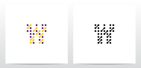 Dots Conected Diagonal Lines Letter Logo Design W