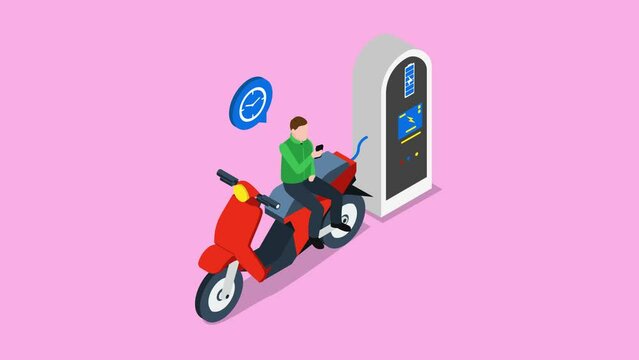 Young man waiting for scooter battery charge