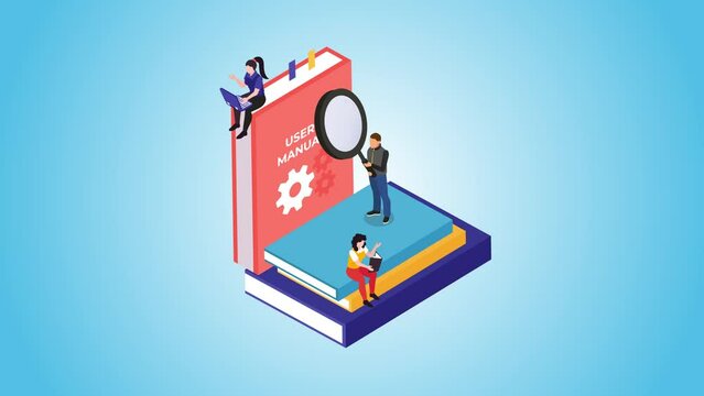 Group of people reading user manual book