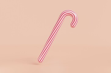 Candy Cane isolated on pink background.Christmas and New Year background.Candy cane xmas.3D Rendering,illustration