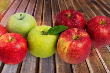 Fresh ripe juicy apple fruits on the desk