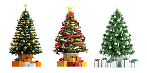Obraz na płótnie Canvas Decorated christmas tree and decorations isolated