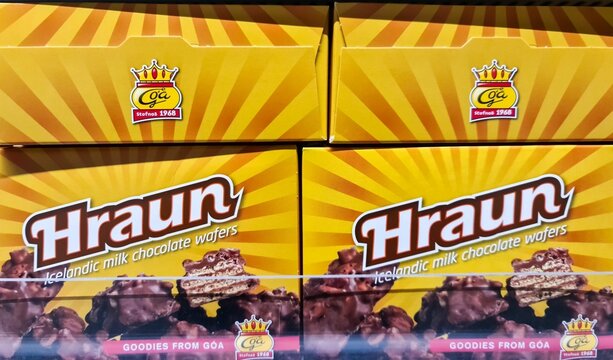 Hraun brand chocolate chocolates on a supermarket shelf