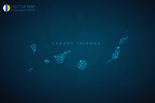 Map of Canary Islands modern design with abstract digital technology mesh polygonal shapes on dark blue background. Vector Illustration Eps 10.