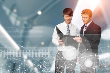 Digital concept. Team of business people on  technology background.