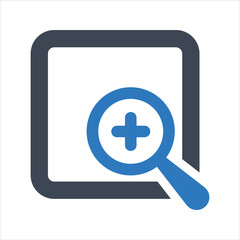 Page zoom icon. Document zoom, document search icon. Vector and glyph