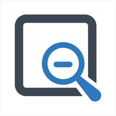 Page zoom out icon. Document search icon. Vector and glyph