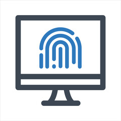 Computer fingerprint protection icon. fingerprint on the computer icon. Vector and glyph