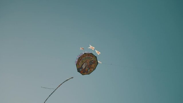 Giant Kite In Blue Sky Background - "Day of the Dead" In Sumpango,Guatemala - low angle