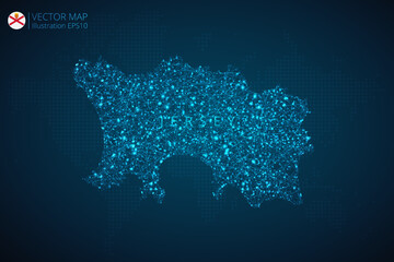 Map of Jersey modern design with abstract digital technology mesh polygonal shapes on dark blue background. Vector Illustration Eps 10.