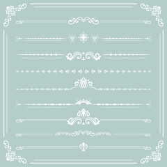 Obraz premium Vintage set of decorative elements. Horizontal white separators in the frame. Collection of different ornaments. Classic white patterns. Set of vintage patterns