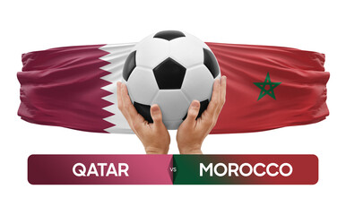 Naklejka premium Qatar vs Morocco national teams soccer football match competition concept.