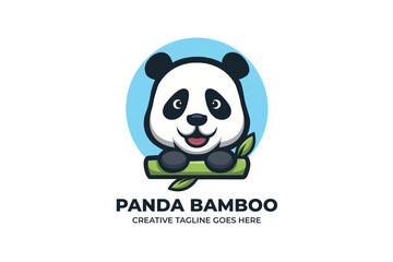 Panda Bamboo Cartoon Logo Illustration