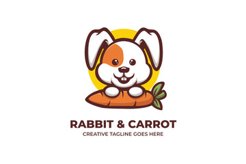 Rabbit and Carrot Cartoon Mascot Logo Character