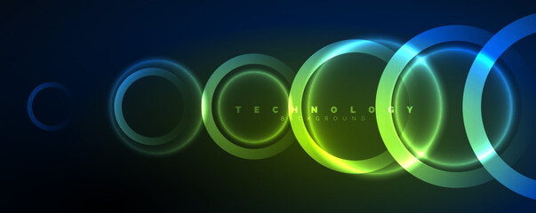 Neon shiny circles abstract background, technology energy space light concept, abstract background wallpaper design