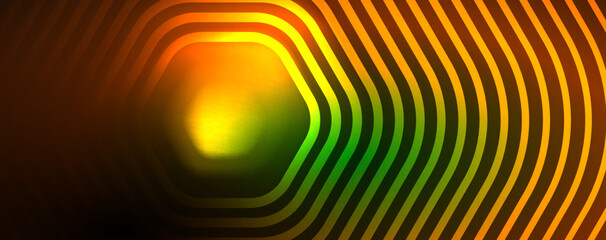 Neon shiny hexagons abstract background, technology energy space light concept, abstract background wallpaper desig