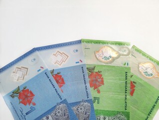 Malaysian ringgit currency on white background