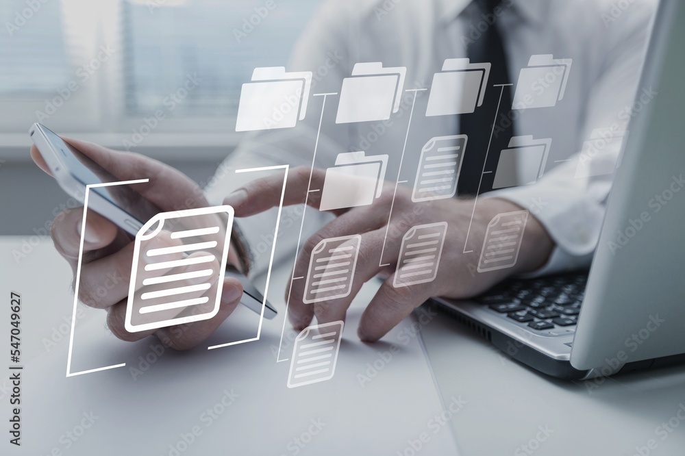 Poster business developer using laptop computer. project management concept