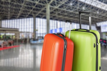 Classic travel Suitcases on Airport background