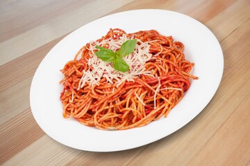 Tasty fresh noodle dish on the plate