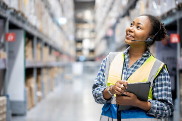 Portrait of young attractive African American woman auditor or trainee staff work looking up...