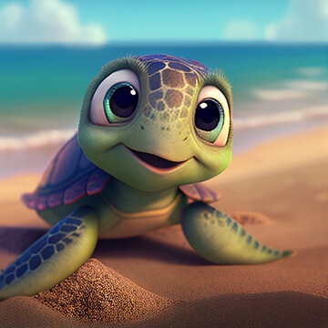 turtle on the beach, generated image